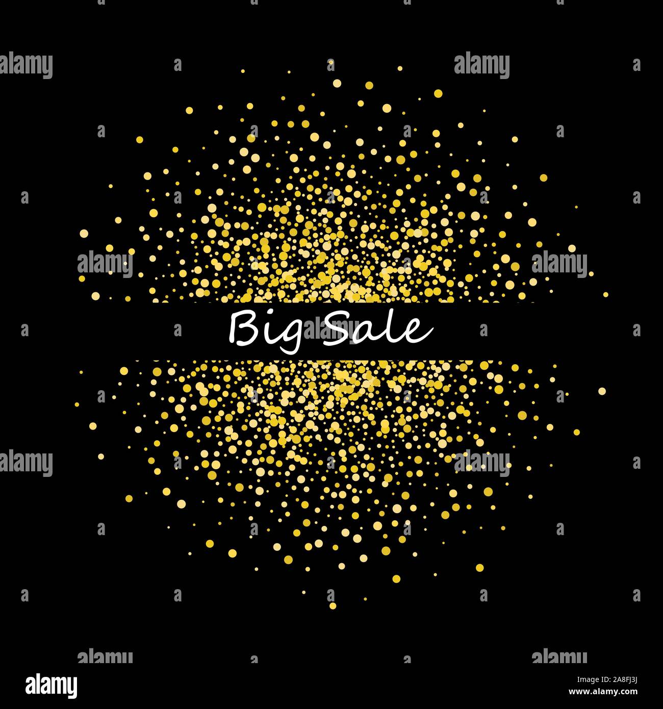 Grande vendita. Sconti stagionali. Sfondo per pubblicità. modello nero con particelle di oro Illustrazione Vettoriale