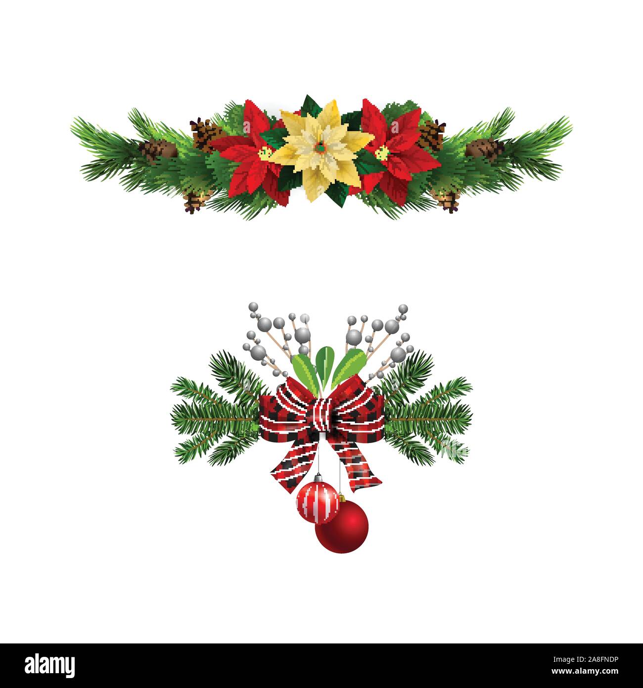 Le decorazioni di Natale con abete e decorazioni Illustrazione Vettoriale