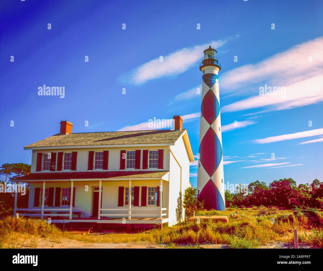 Cape Lookout faro, Cape Looout National Seashore, North Carolina, Oceano Atlantico isola barriera costruita 1812 Foto Stock