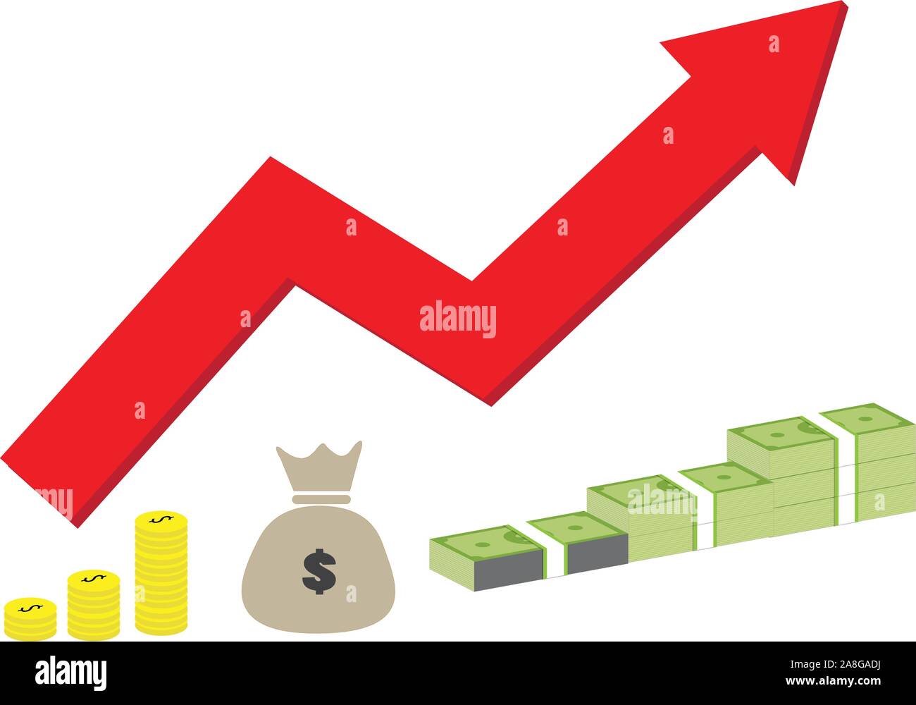 Aumento del reddito icona di strategia su sfondo bianco in stile appartamento. Il successo finanziario concetto icona per il vostro web site design, logo, app, UI. Concetto di denaro s Illustrazione Vettoriale