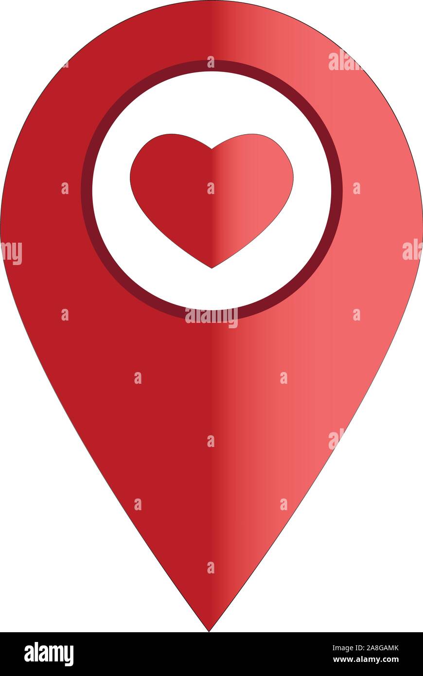 Puntatore Mappa con icona a forma di cuore su sfondo bianco in stile appartamento. amore icona localizzazione per il vostro web site design, logo, app, UI. perno di locazione simbolo. mappa puntare Illustrazione Vettoriale