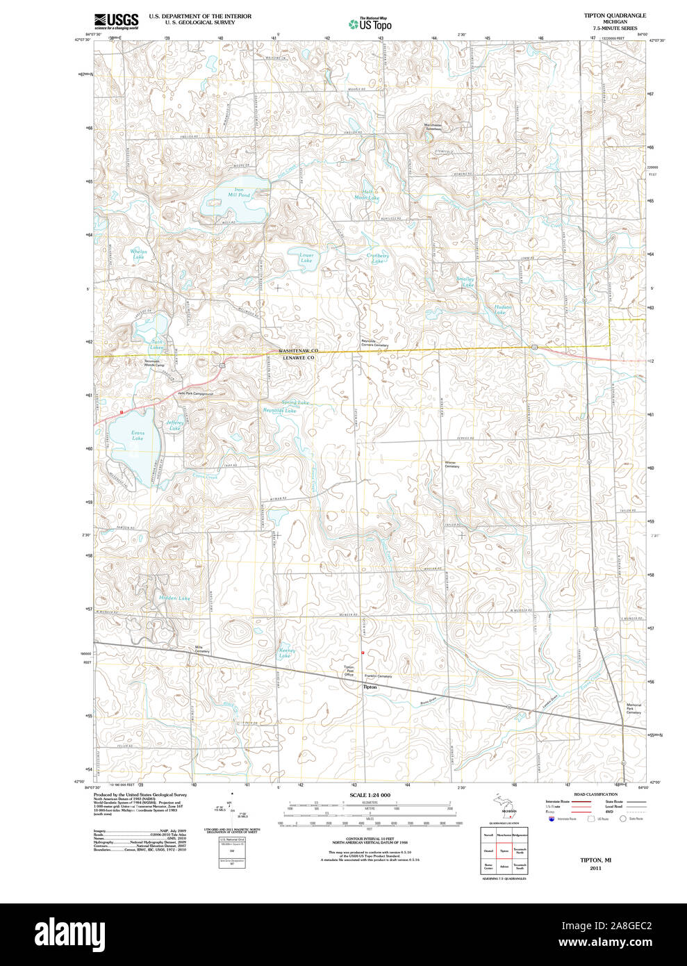 USGS TOPO Map Michigan MI Tipton 20111019 TM Foto Stock