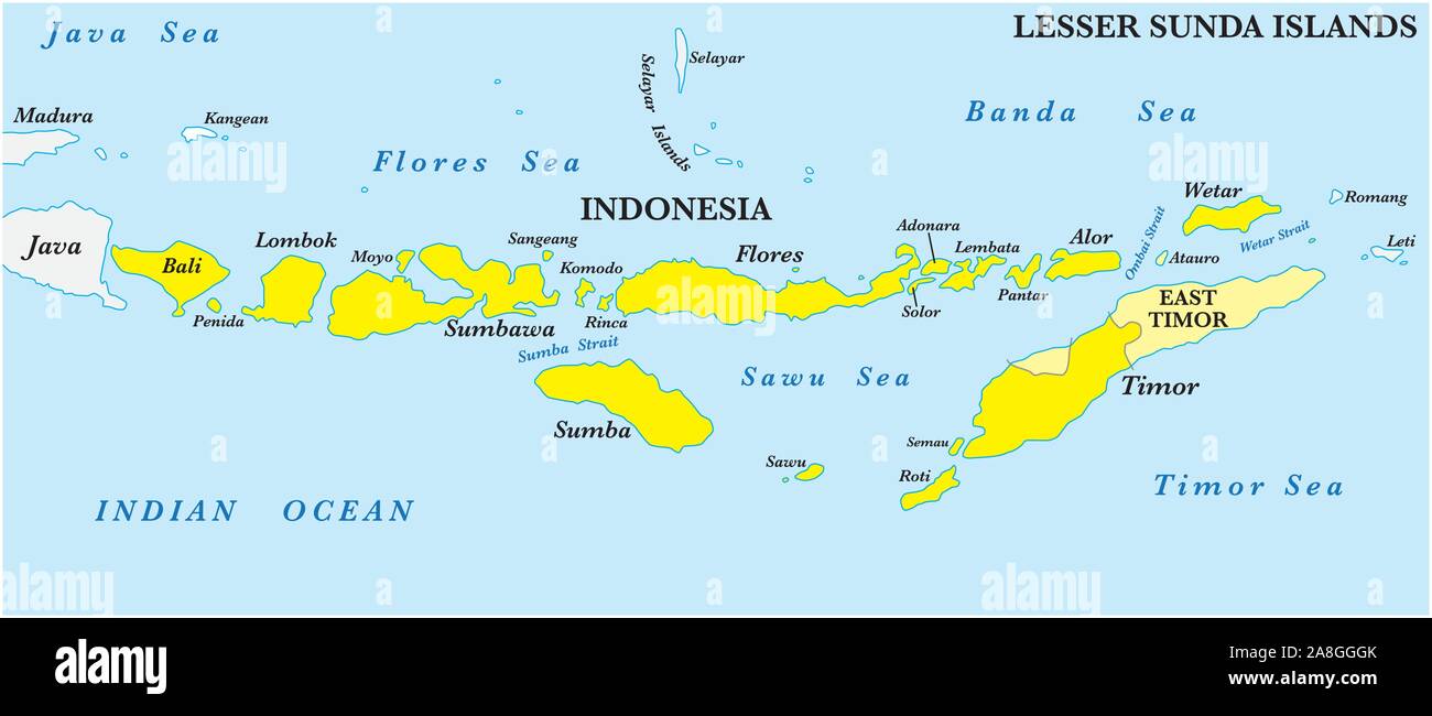 Mappa di Lesser Sunda isole dell'Arcipelago Malese Illustrazione Vettoriale