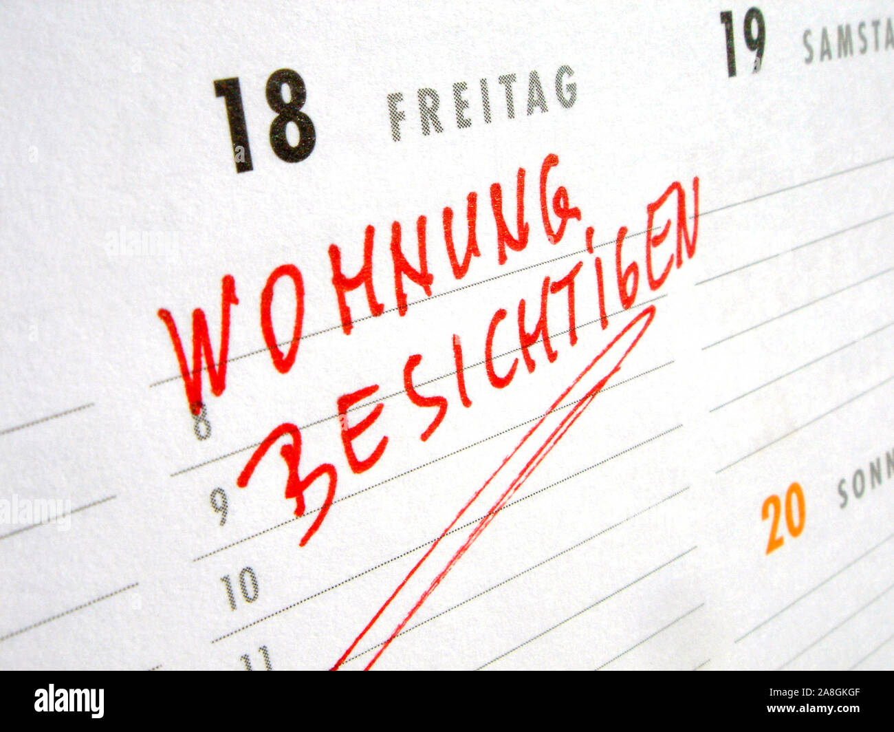 Eintrag im Kalender, Wohnung besichtigen, Foto Stock