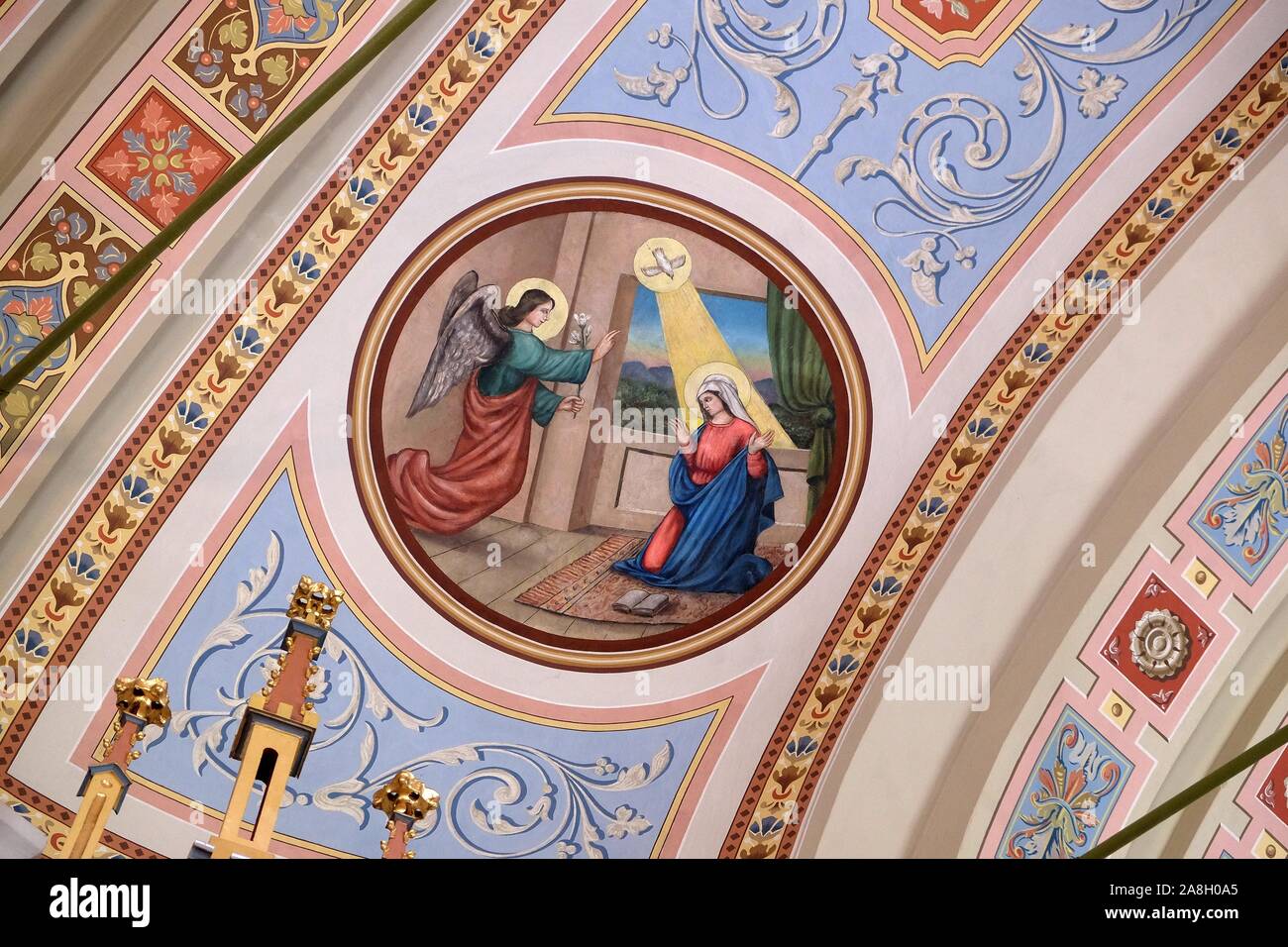 Annunciazione di Maria, affreschi nella chiesa di San Matteo in Stitar, Croazia Foto Stock