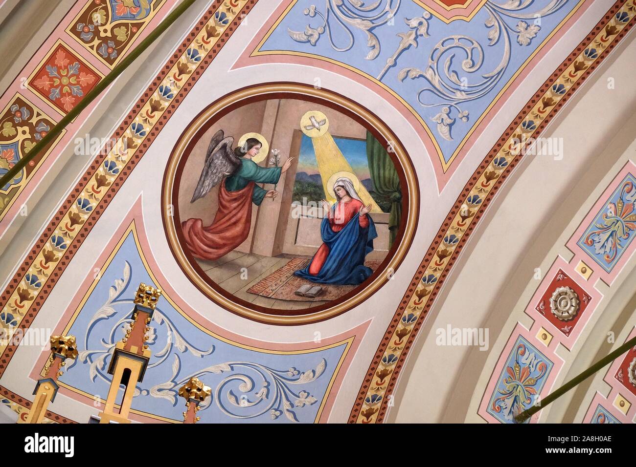 Annunciazione di Maria, affreschi nella chiesa di San Matteo in Stitar, Croazia Foto Stock