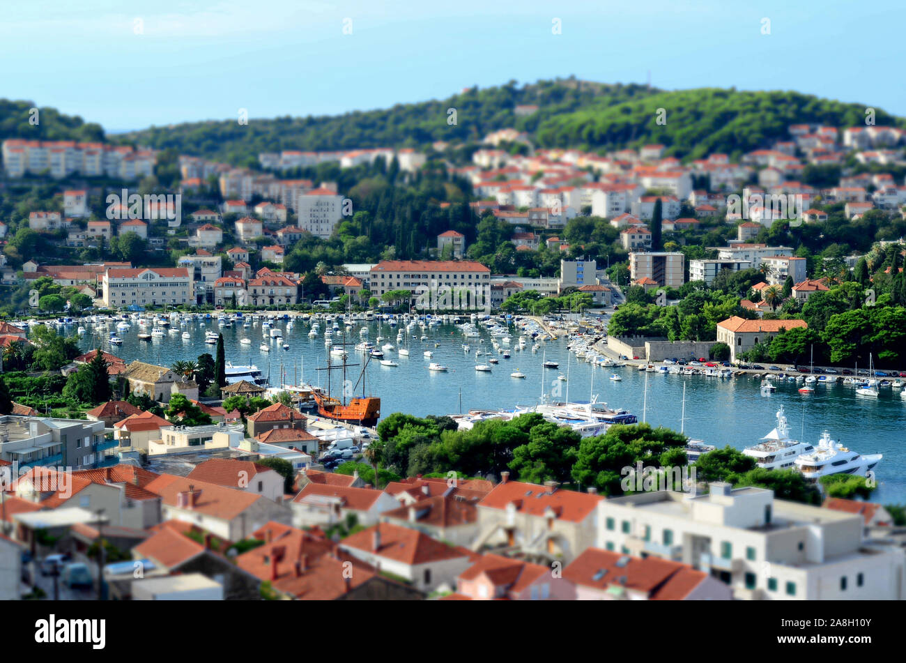 Vista panoramica (Cityscape) di Dubrovnik (Croazia) con miniatura (Tilt Shift) Effetto Foto Stock