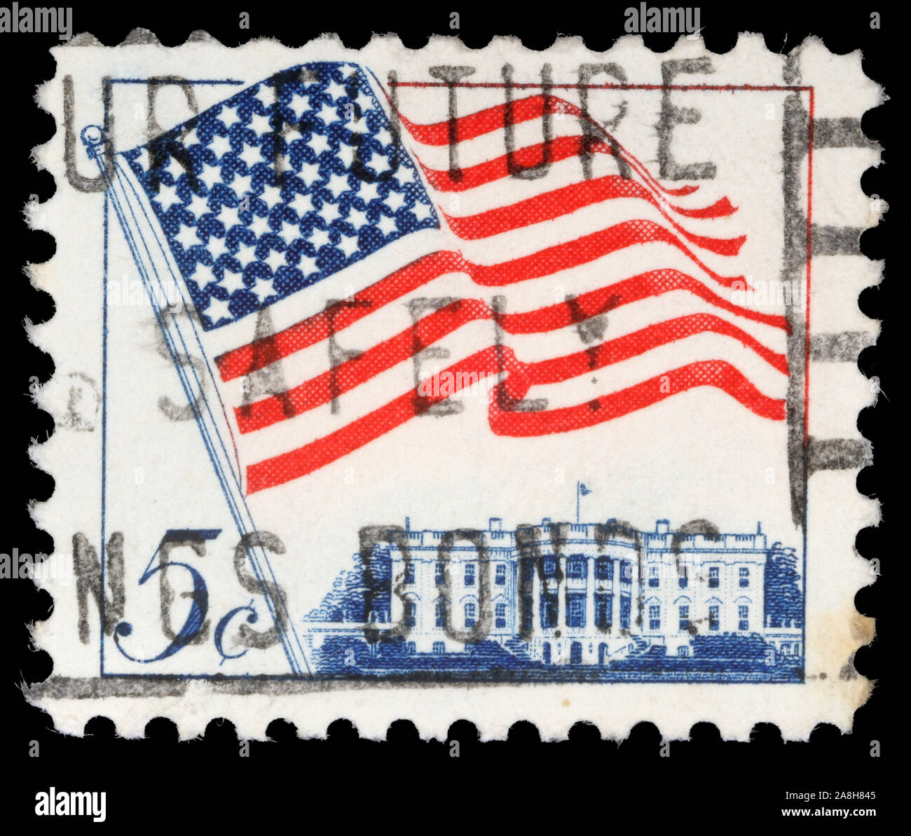 Timbro Stampato negli Stati Uniti caratteristiche ci sventola bandiera, 1962 circa Foto Stock