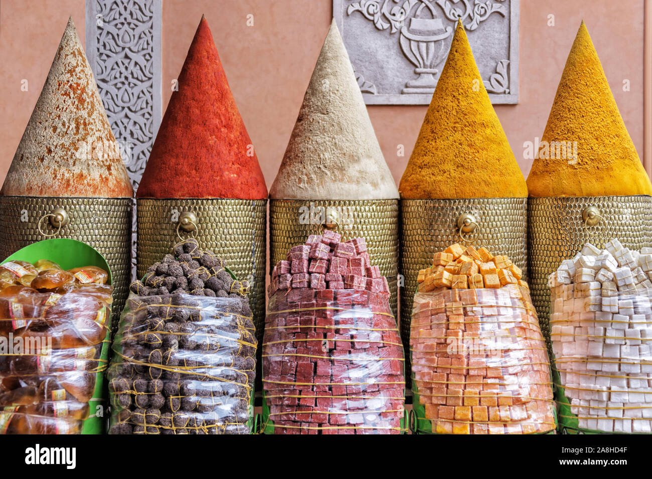 Pressione di stallo di spezie in Marrakech, Marocco. Foto Stock