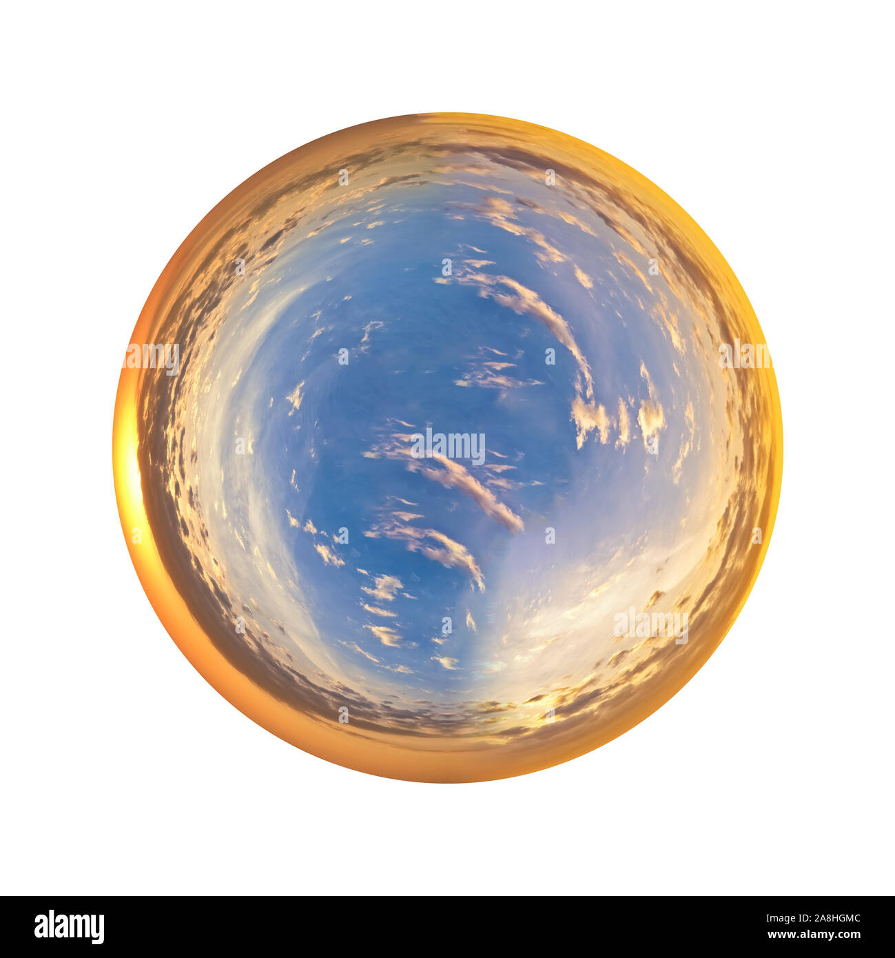 Il cielo in forma di un pianeta con sunrise e le nuvole colorate. Isolato su bianco Foto Stock