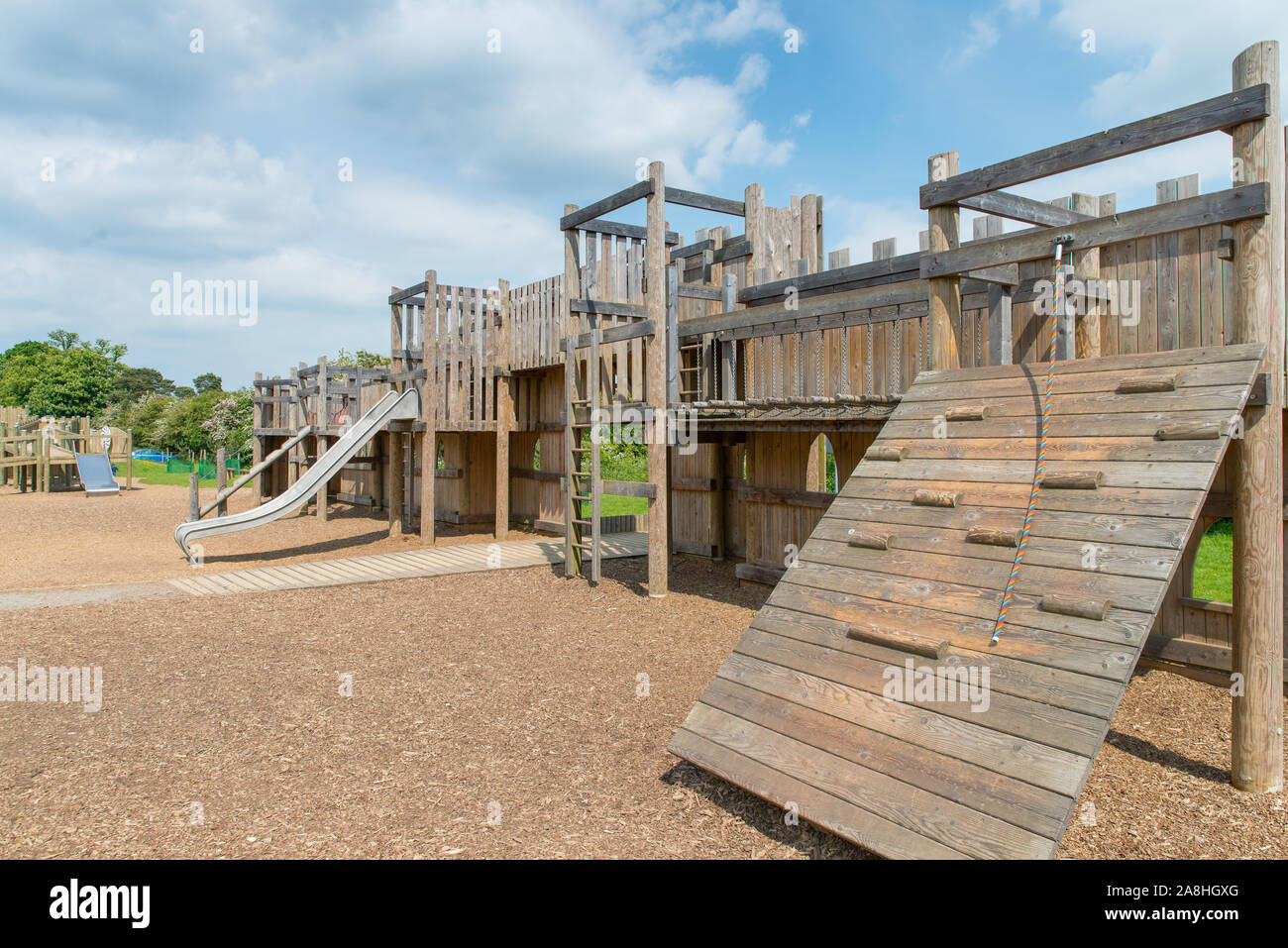 Il parco per bambini situato a Hylands Park a Chelmsford Essex, una grande famiglia posizione per tempo insieme e divertirsi Foto Stock
