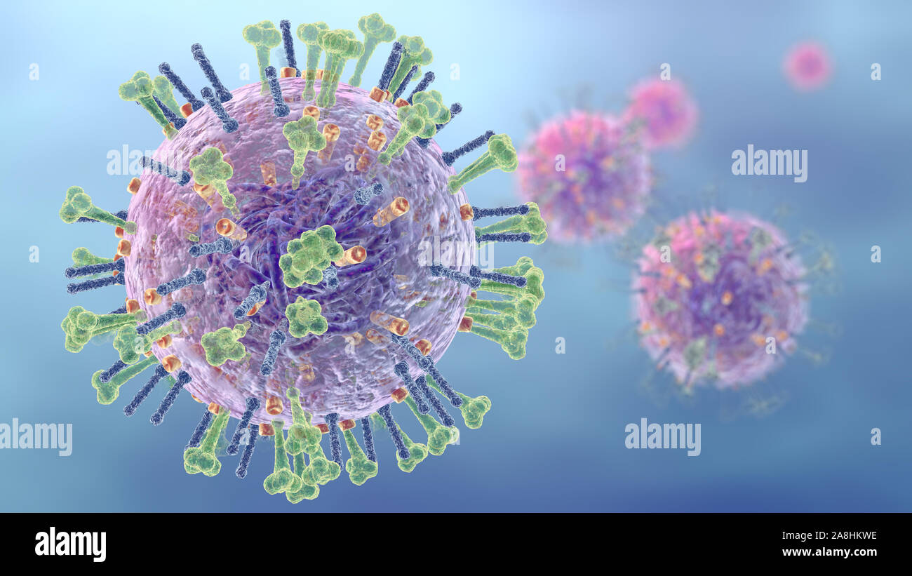 Medical 3d illustrazione che mostra l'influenza o il virus influenzali Foto Stock