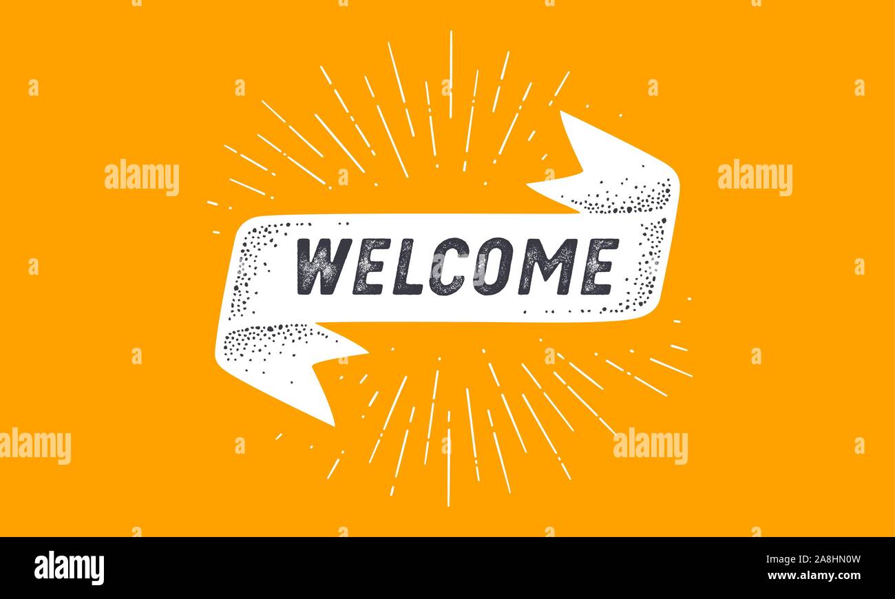 Bandiera del benvenuto. Scuola vecchia bandiera banner con testo di benvenuto Illustrazione Vettoriale