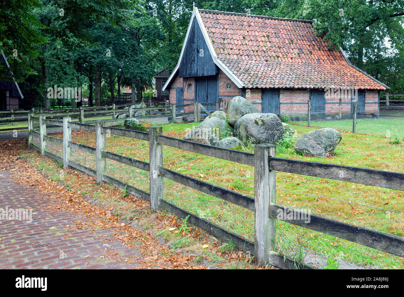 Rurale olandese open-air museum con il vecchio fienile Foto Stock