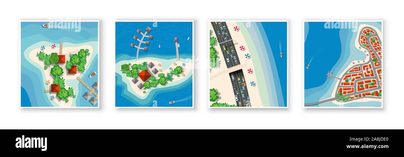 Top Visualizza set di paradiso l'isola da paesaggi marini Illustrazione Vettoriale