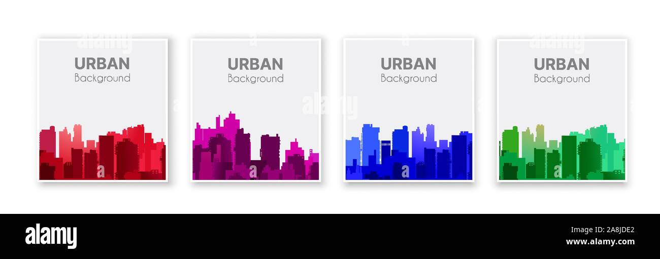 La silhouette della città forme impostate insieme il logo del business Illustrazione Vettoriale