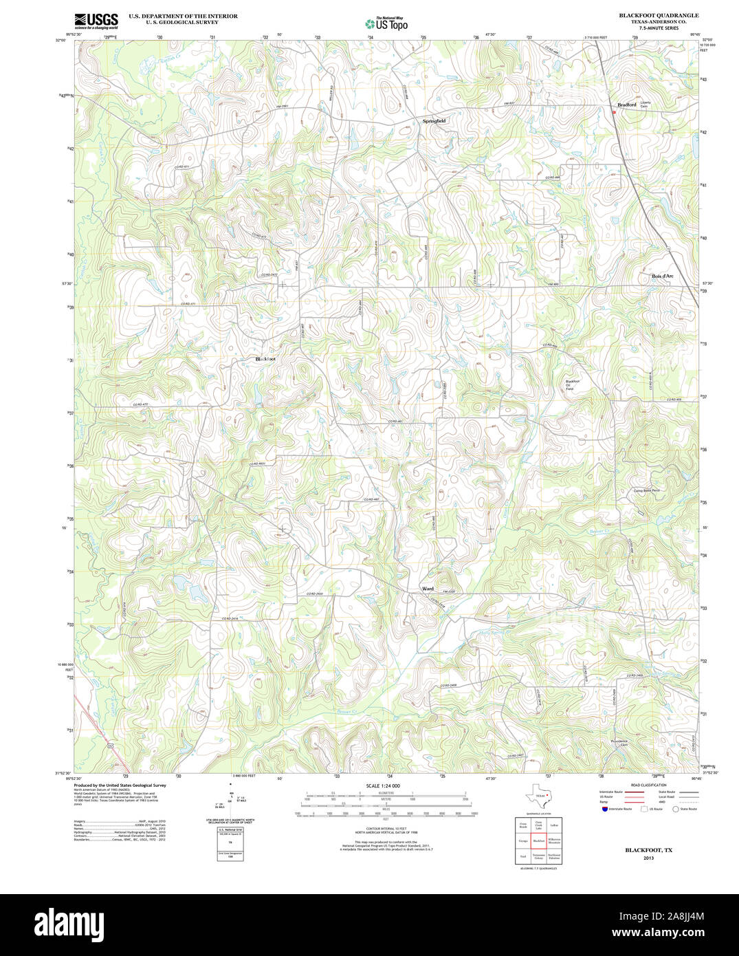 USGS TOPO Map Texas TX Blackfoot 20130131 TM il restauro Foto Stock