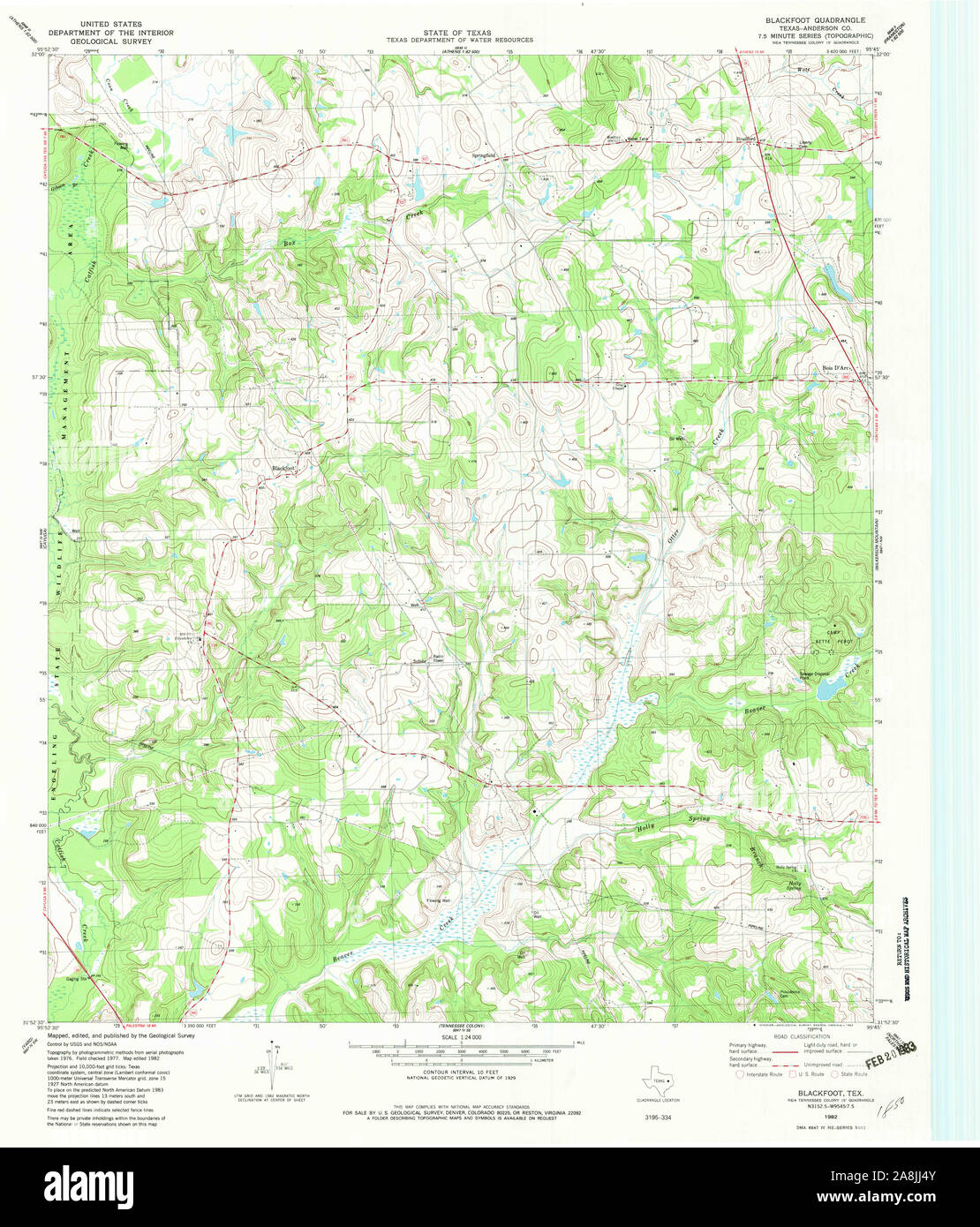 USGS TOPO Map Texas TX Blackfoot 106417 1982 24000 Restauro Foto Stock