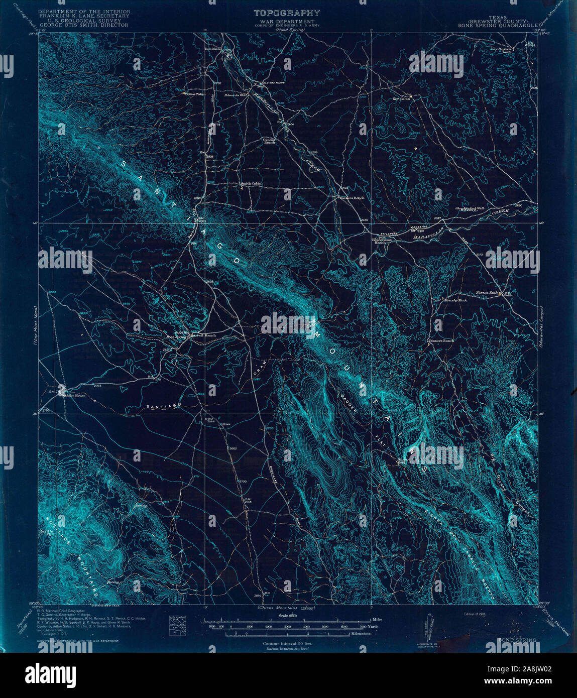 USGS TOPO Map Texas TX molla osso 106498 1918 62500 Restauro invertito Foto Stock