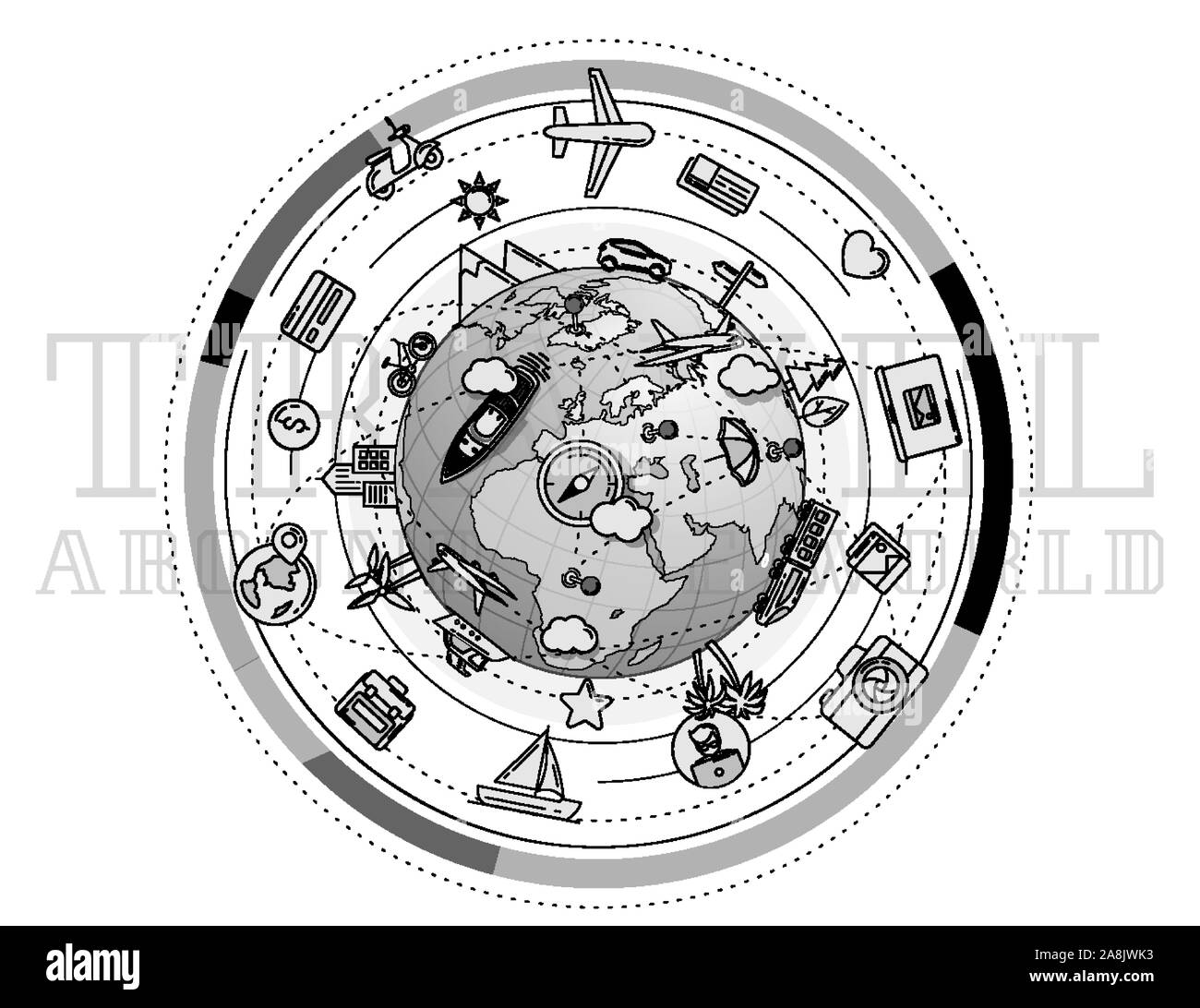 Poster che illustra i viaggi in giro per il mondo. Illustrazione Vettoriale