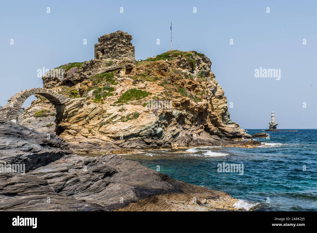 Castello di Chora nell'isola di Andros, Cicladi Grecia Foto Stock