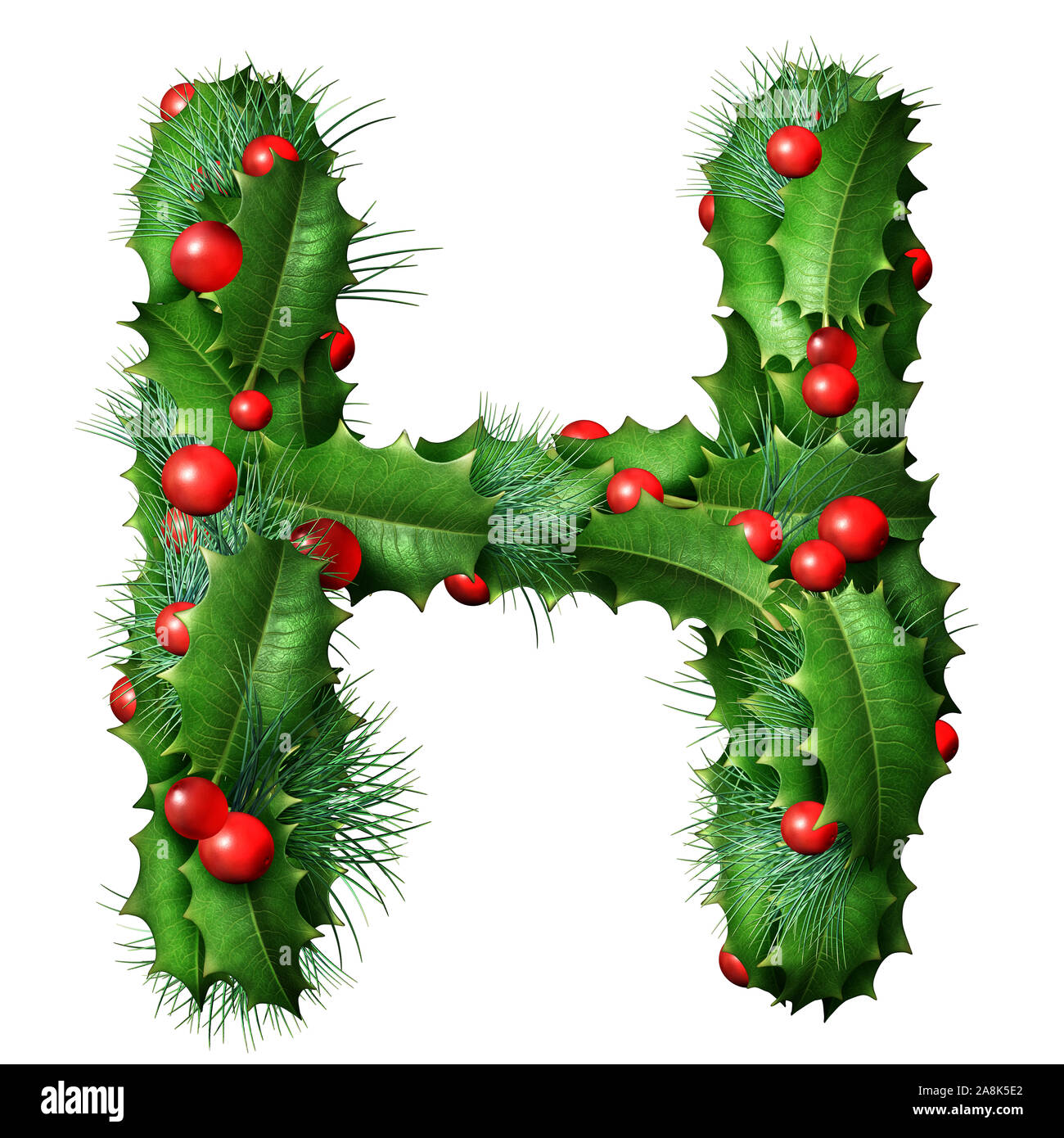 Holiday font Letter G come una festosa stagione invernale ghirlanda decorata come un Natale o Capodanno stagionali scritte in alfabeto isolate su un bianco. Foto Stock