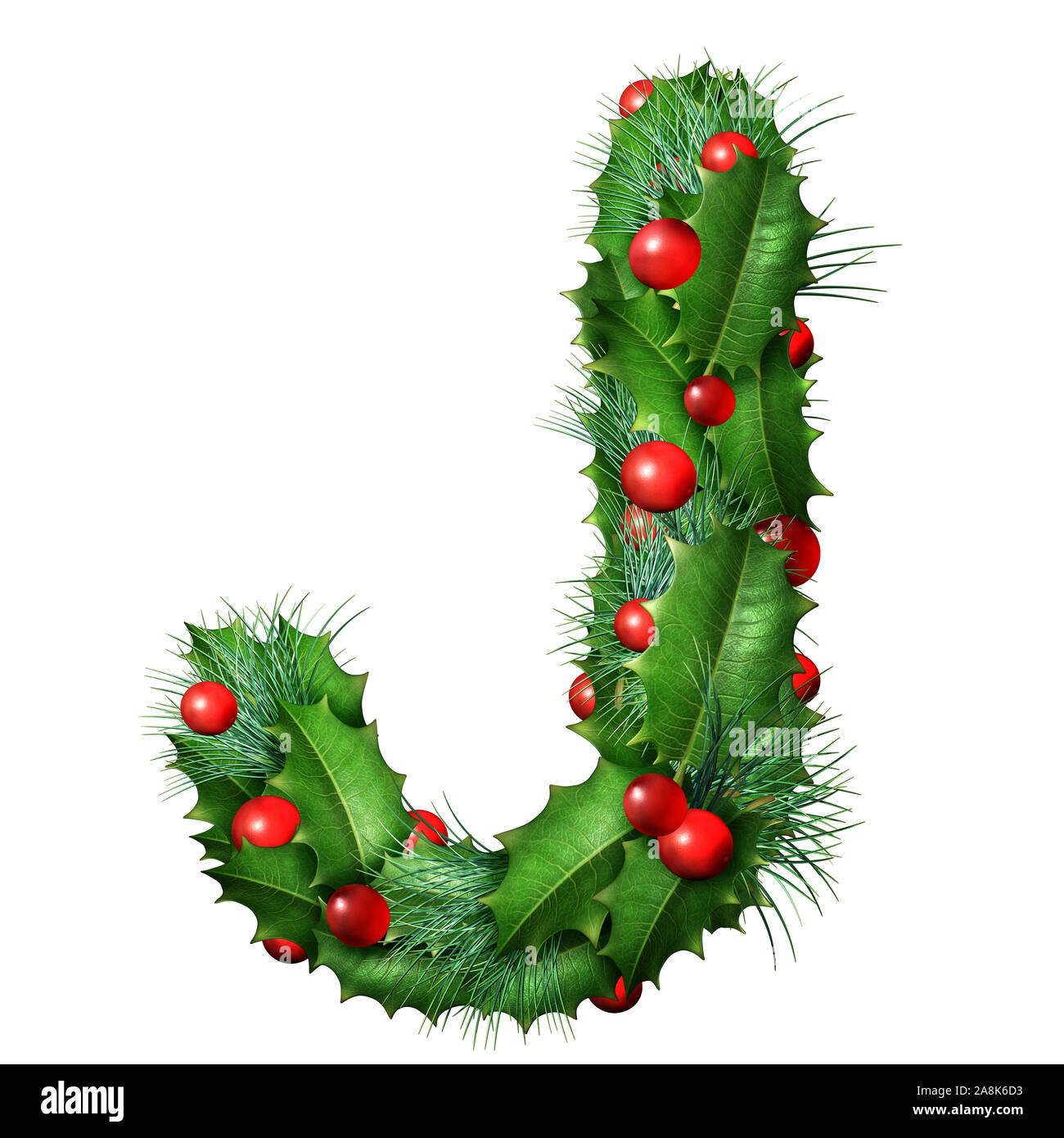 Holiday font Letter G come una festosa stagione invernale ghirlanda decorata come un Natale o Capodanno stagionali scritte in alfabeto isolate su un bianco. Foto Stock