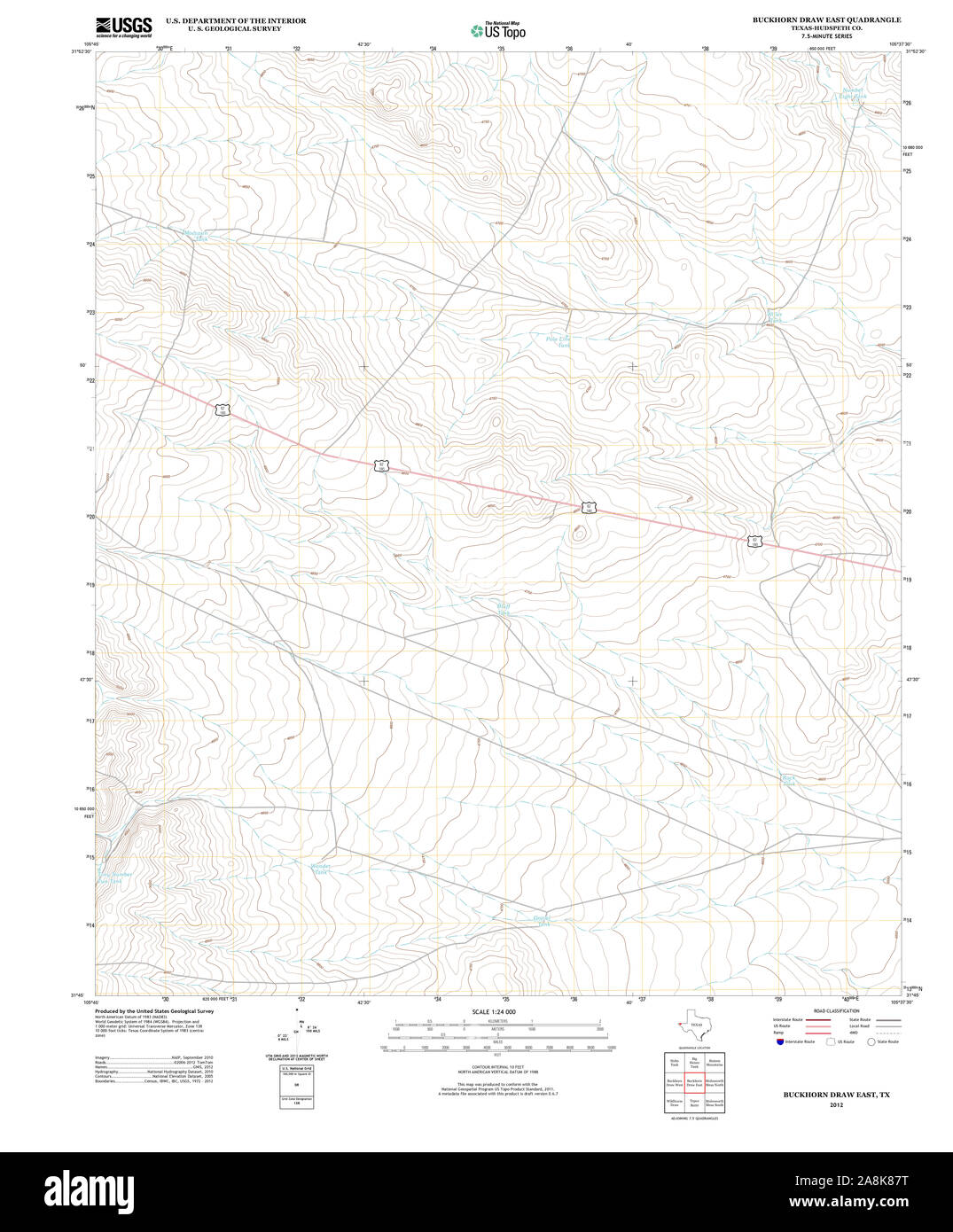 USGS TOPO Map Texas TX Buckhorn disegnare est 20121218 TM il restauro Foto Stock