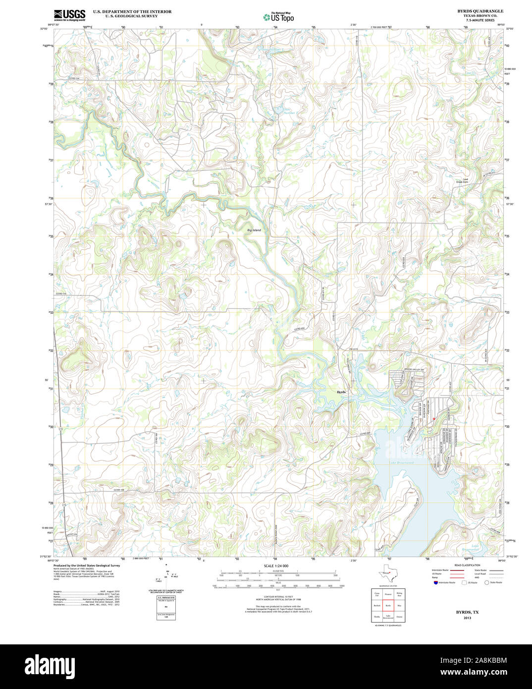 USGS TOPO Map Texas TX Byrds 20130204 TM il restauro Foto Stock