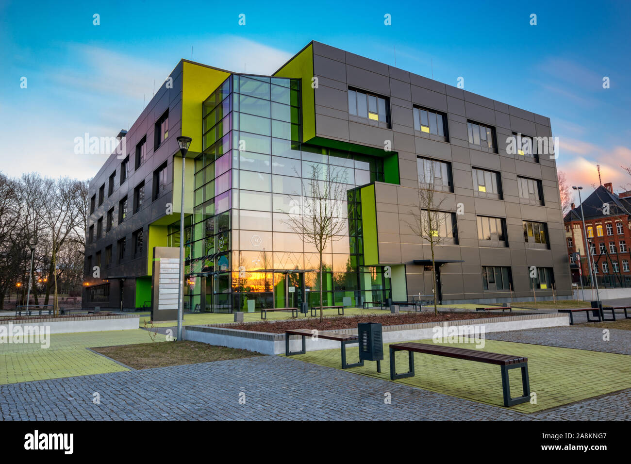Szczecin, Marzo 2018: edificio moderno del centro di ricerca 'Technopark Pomerania' Foto Stock