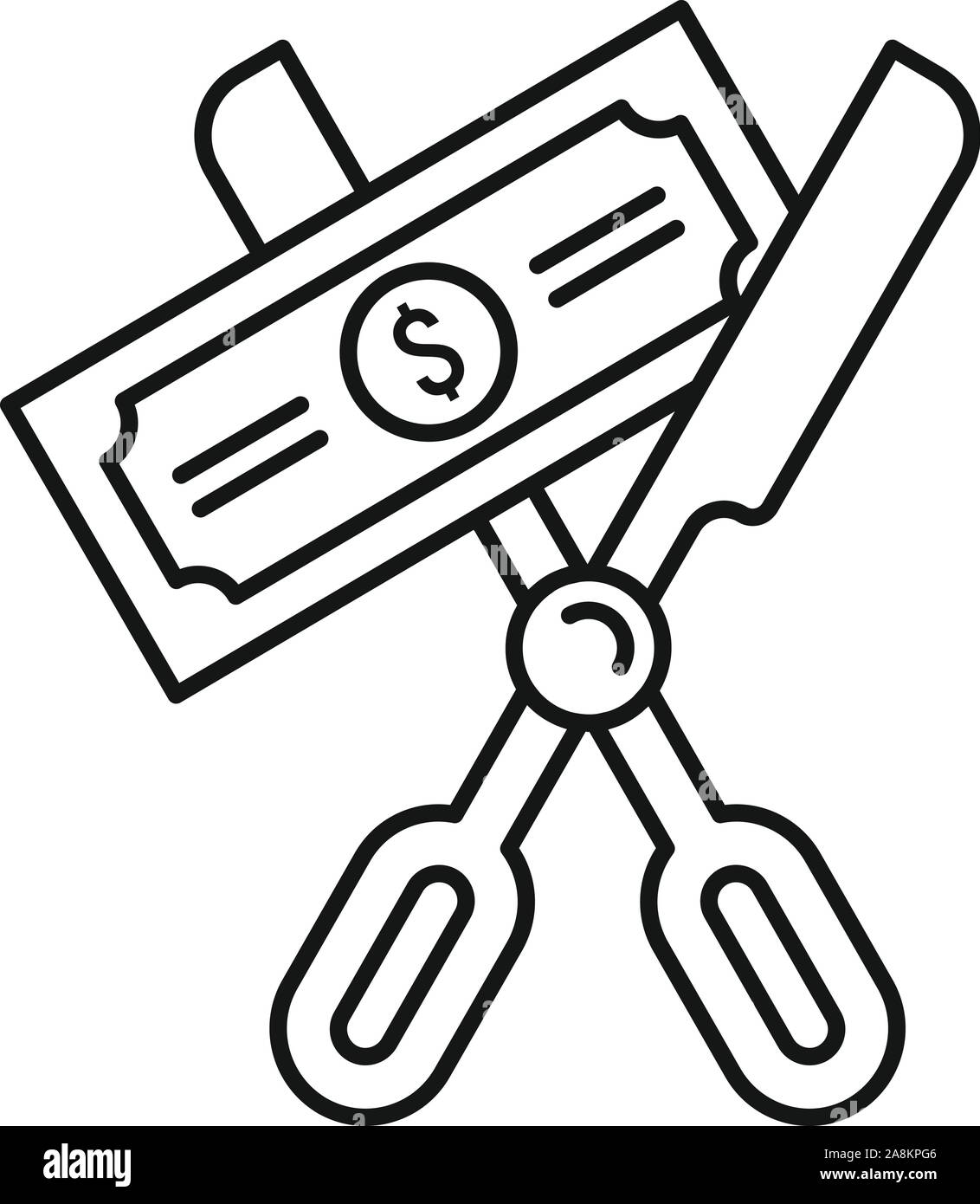 Taglio a forbice icona di denaro. Profilo di taglio a forbice di denaro icona vettoriali per il web design isolato su sfondo bianco Illustrazione Vettoriale