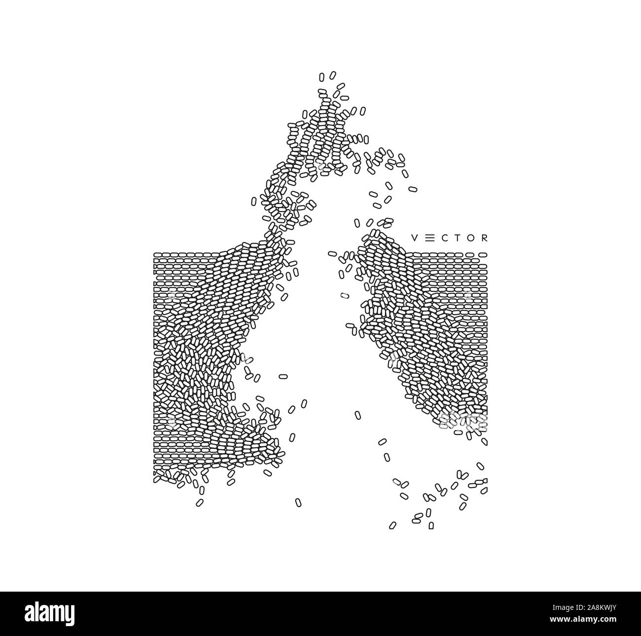 Matrice irregolare o matrice casuale di ovali. Background suddividendoli in piccoli frammenti. Illustrazione Vettoriale