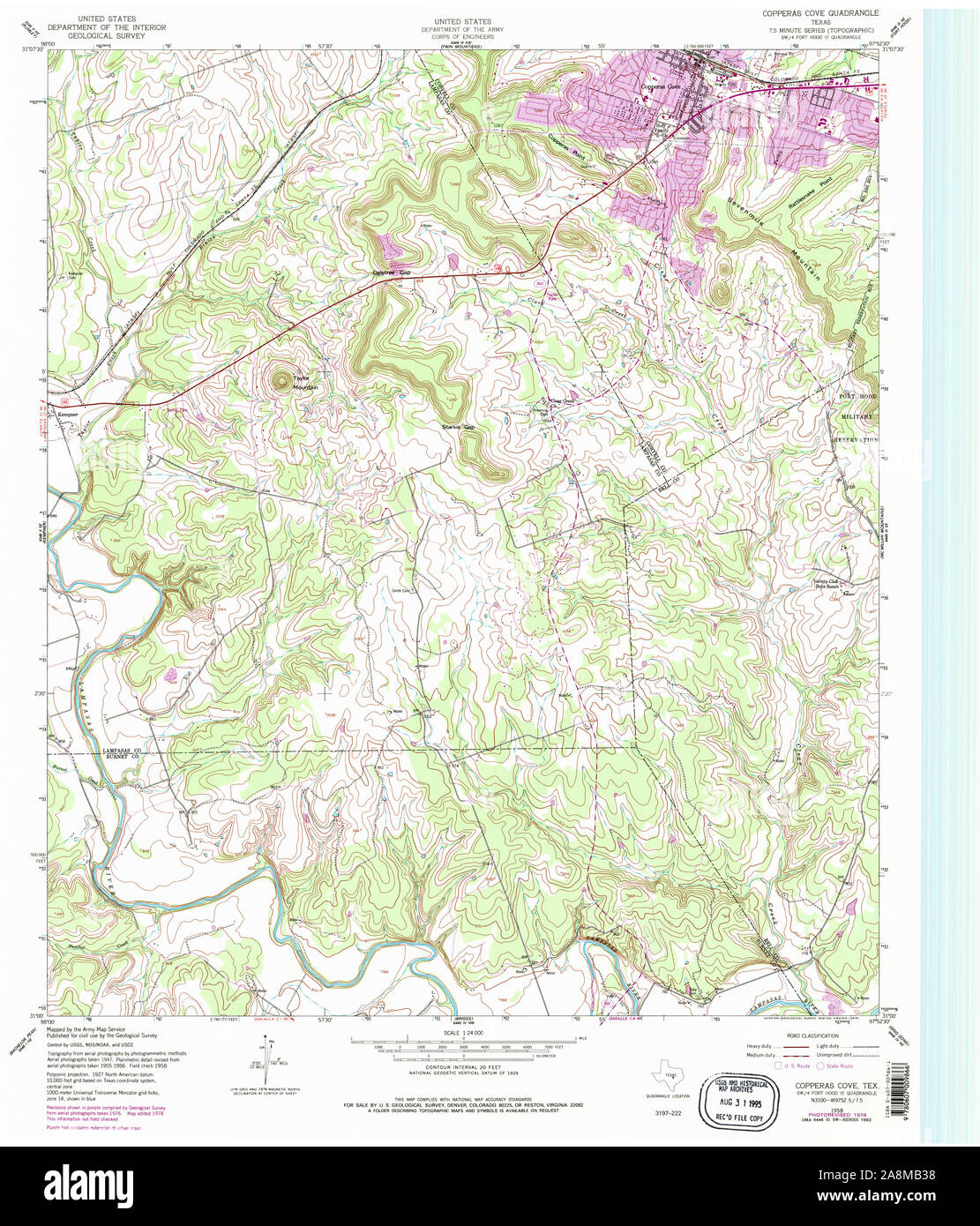 USGS TOPO Map Texas TX Copperas Cove 108842 1958 24000 Restauro Foto Stock