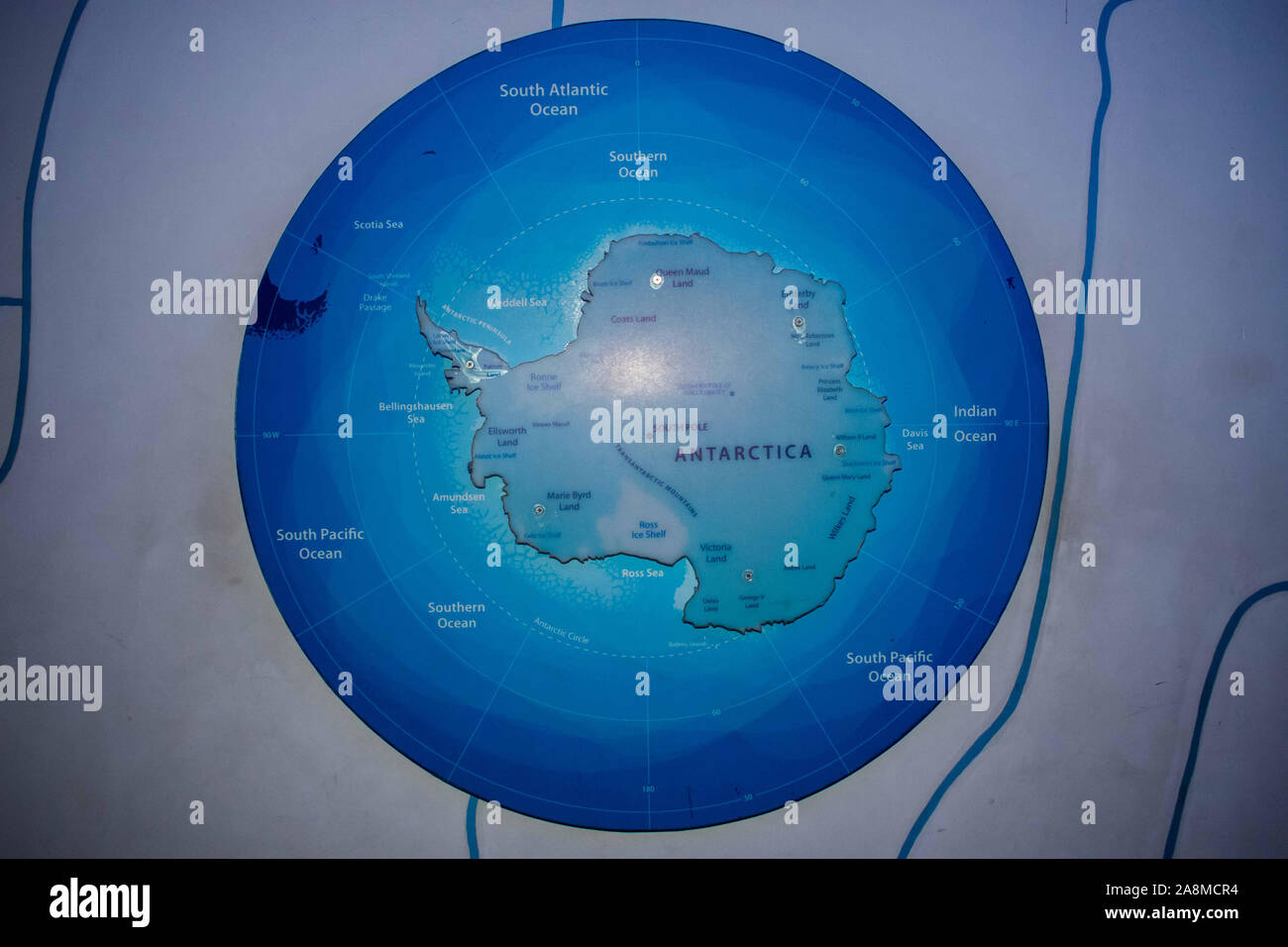 Round Mappa di Antartide Foto Stock
