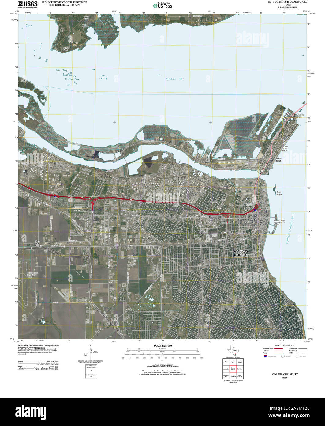 USGS TOPO Map Texas TX Corpus Christi 20100702 TM il restauro Foto Stock