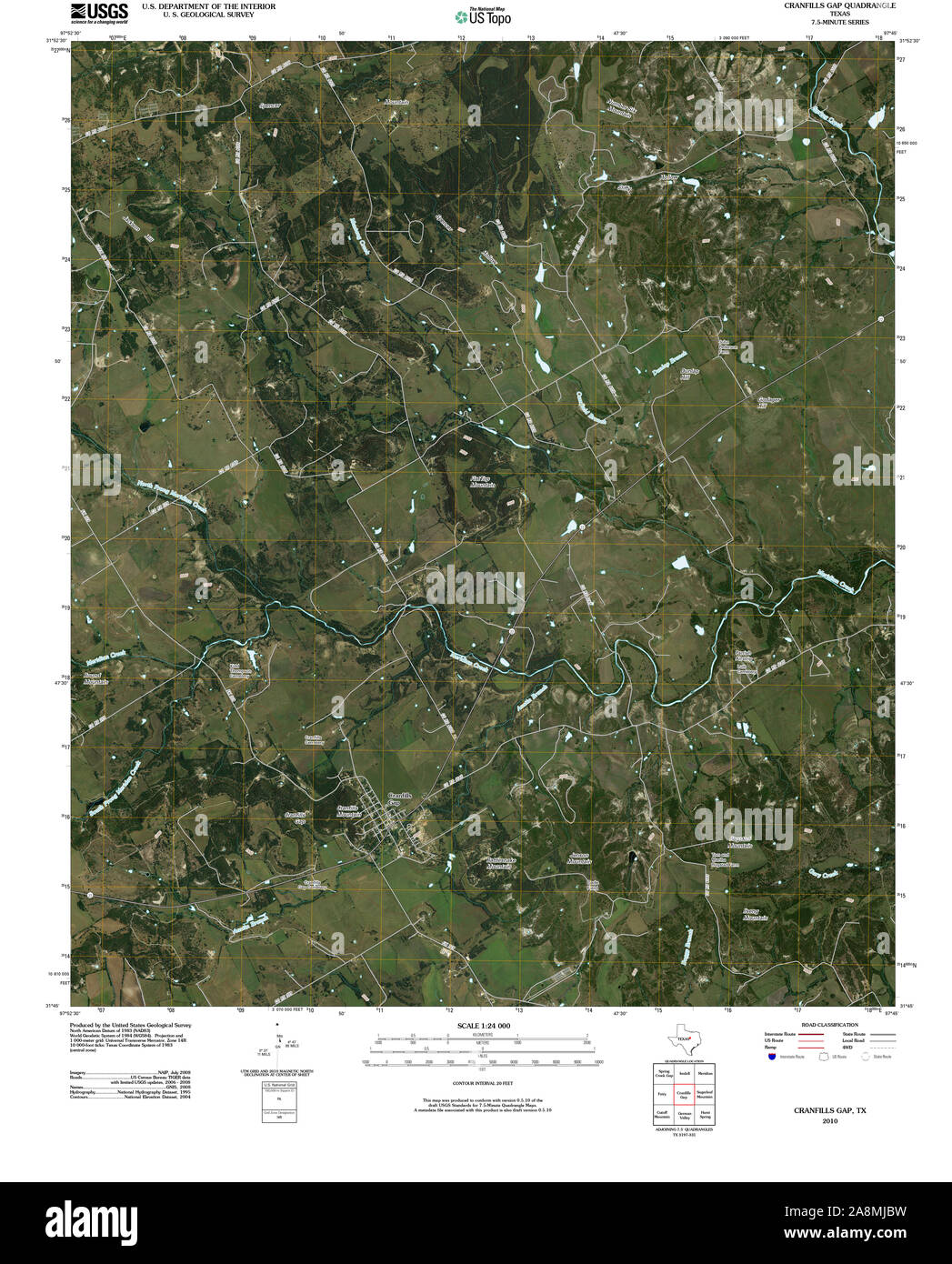 USGS TOPO Map Texas TX Cranfills Gap 20100318 TM il restauro Foto Stock