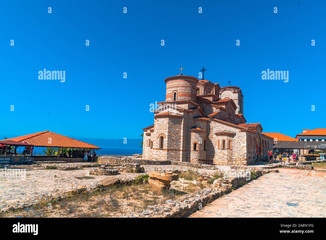 OHRID MACEDONIA - Agosto 7, 2019 : Veduta della chiesa dei Santi Clemente e Panteleimona. È macedone Chiesa Ortodossa presso il lago di Ohrid. Foto Stock