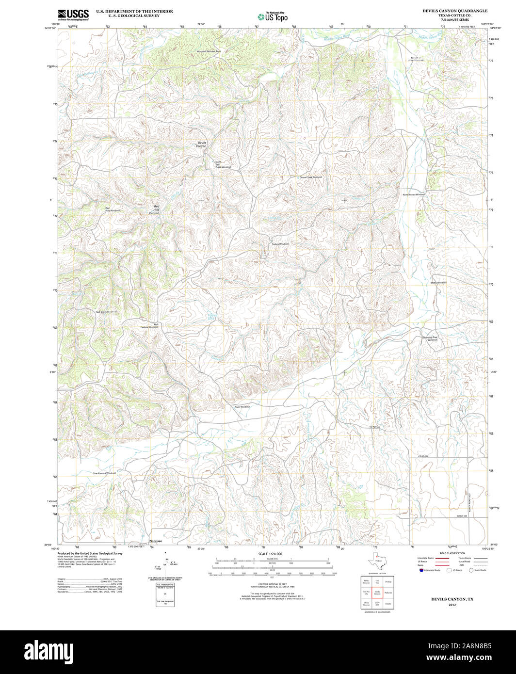 USGS TOPO Map Texas TX Devils Canyon 20121030 TM il restauro Foto Stock