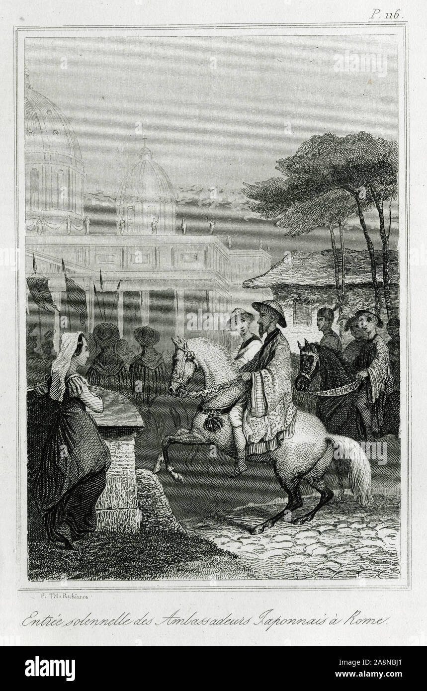 Entree solennelle des Ambassadeurs du Japon a Roma (Italie), le 22 fevrier 1582. Il rotocalco pour illlustrer Histoire et description du Japon d'apres le P Foto Stock