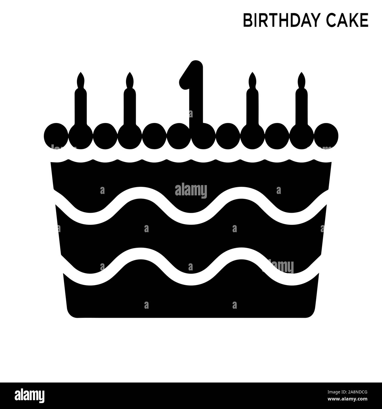 La torta di compleanno una candela icona sfondo bianco elemento semplice illustrazione cibo concetto simbolo oggetto Foto Stock