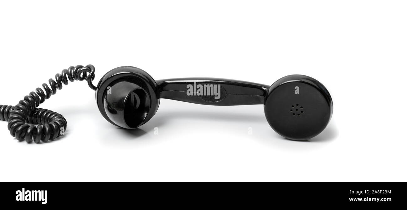 Vintage ricevitore telefonico su sfondo bianco Foto Stock