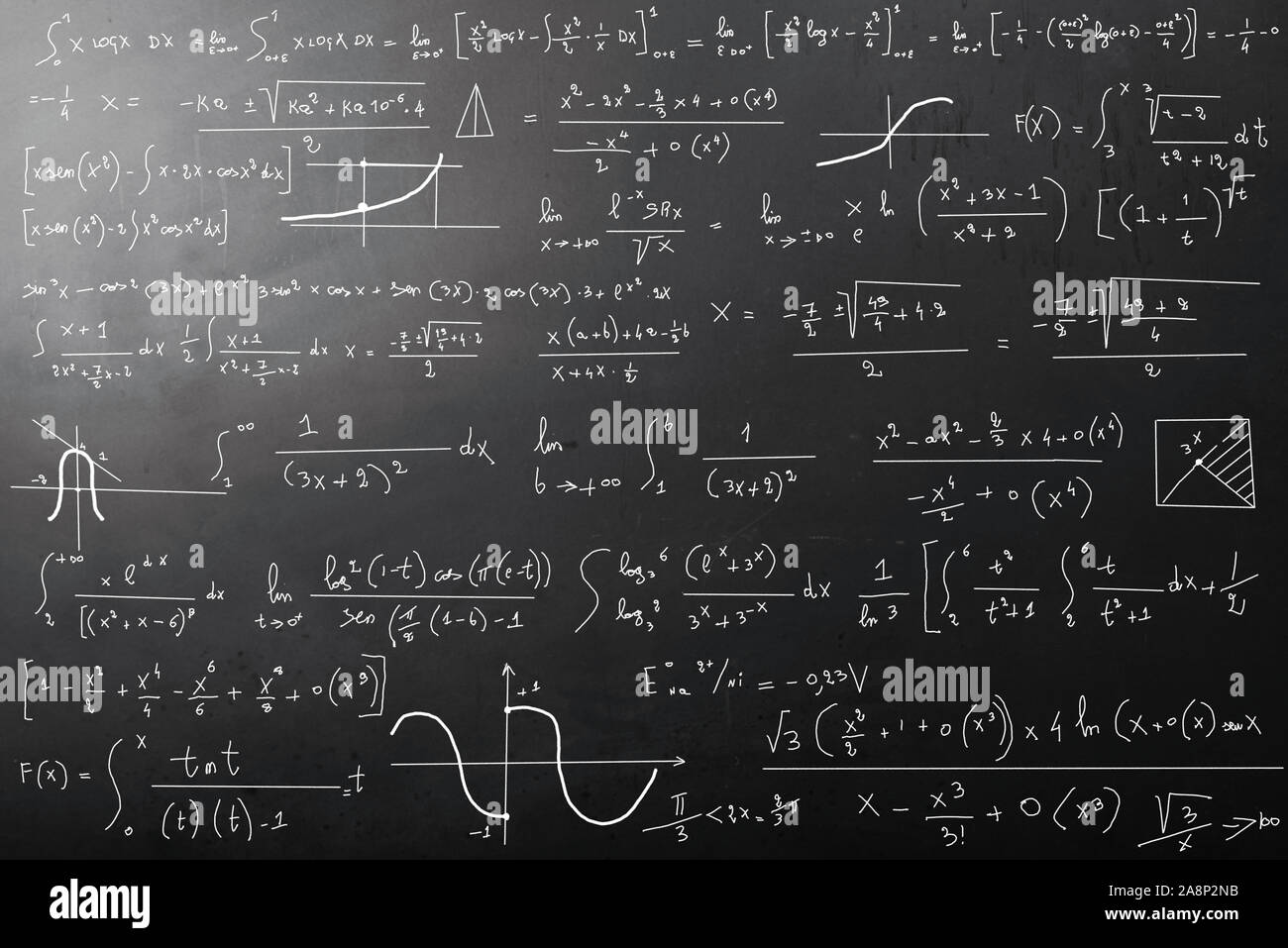 Calcoli matematici complessi sulla lavagna Foto stock - Alamy