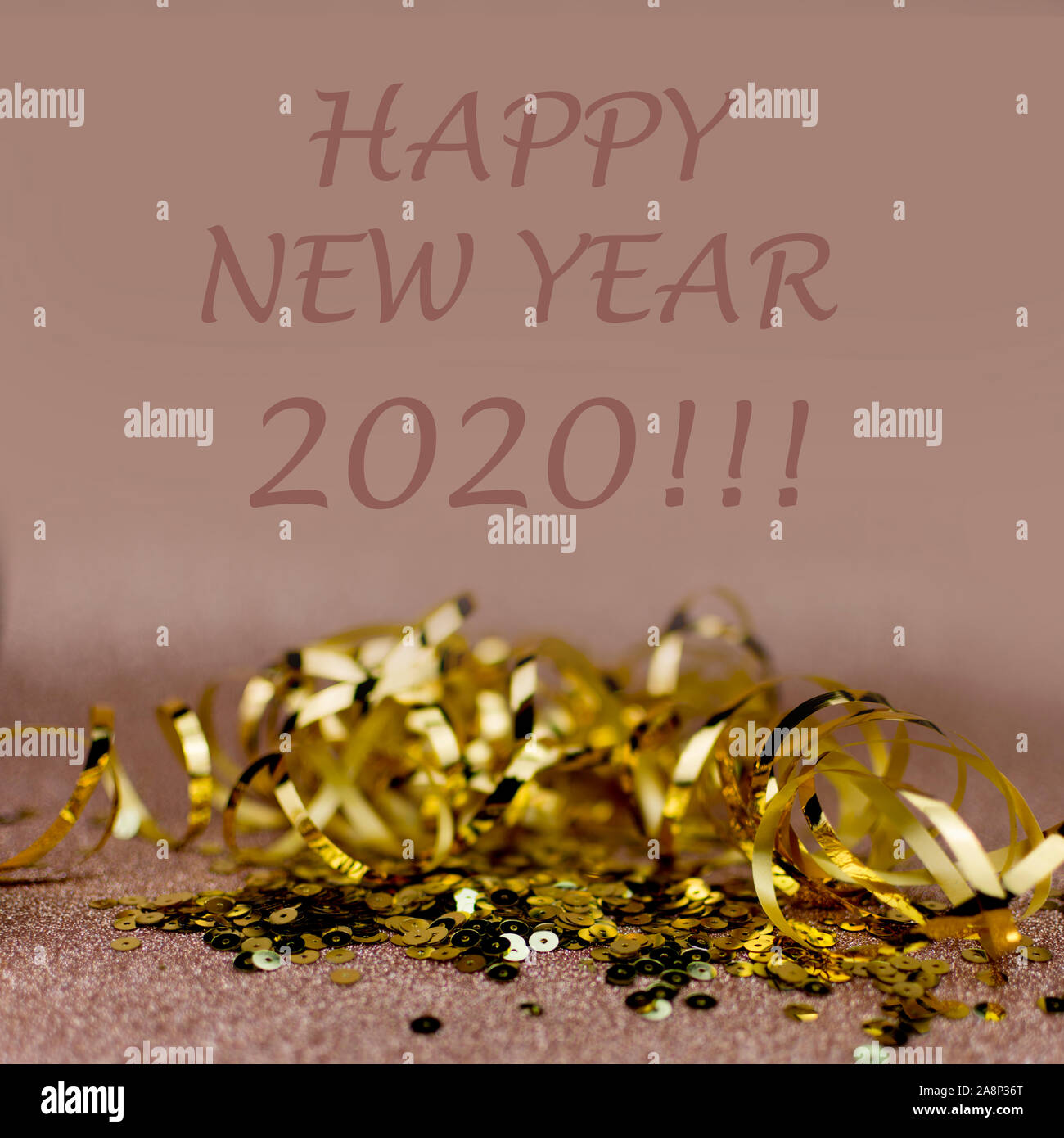 Anno Nuovo 2020 scheda messaggi di saluto. Glitter e bokeh effetti su sfondo. Foto Stock