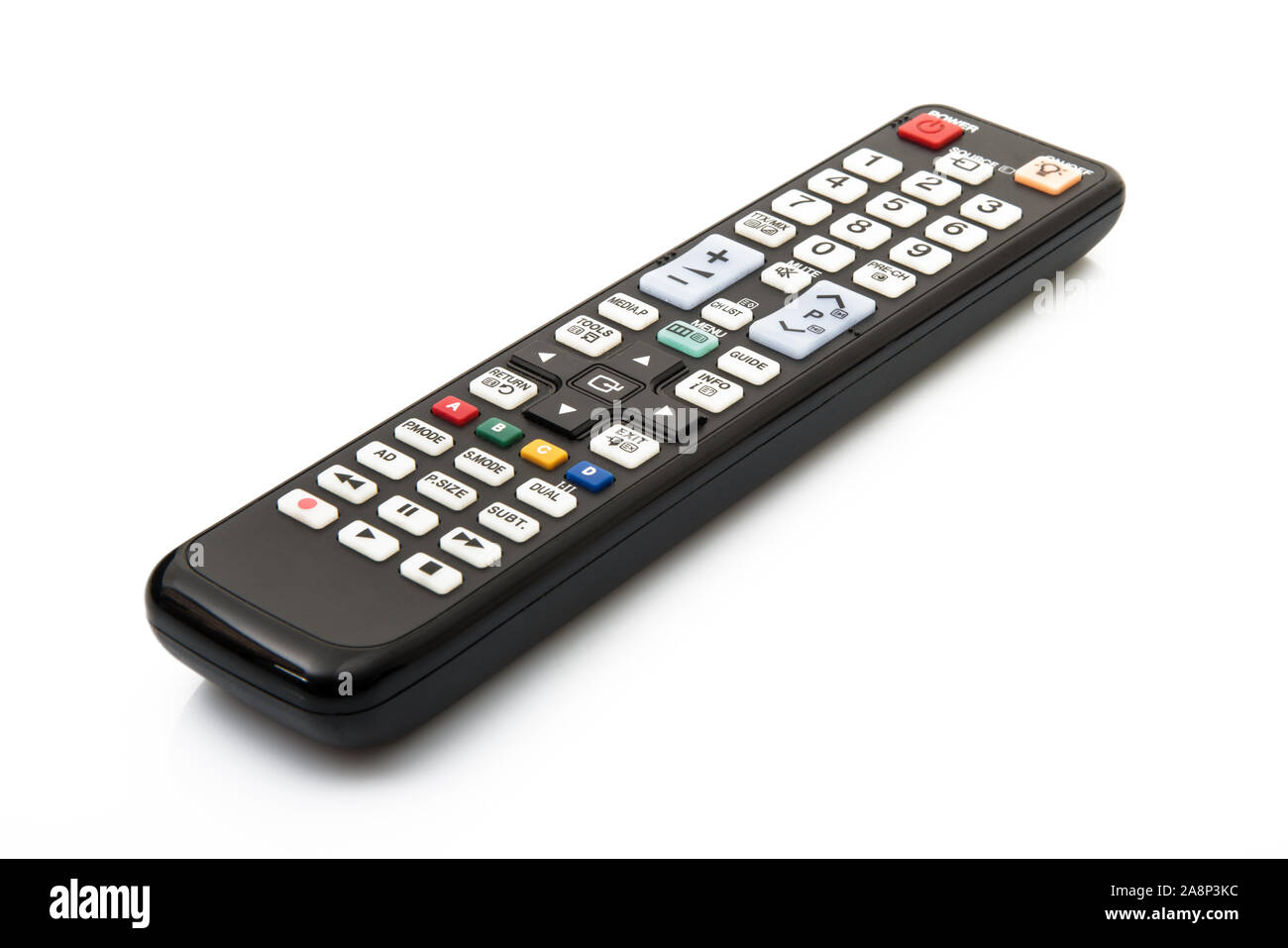 Isolate il controllo remoto su sfondo bianco Foto Stock