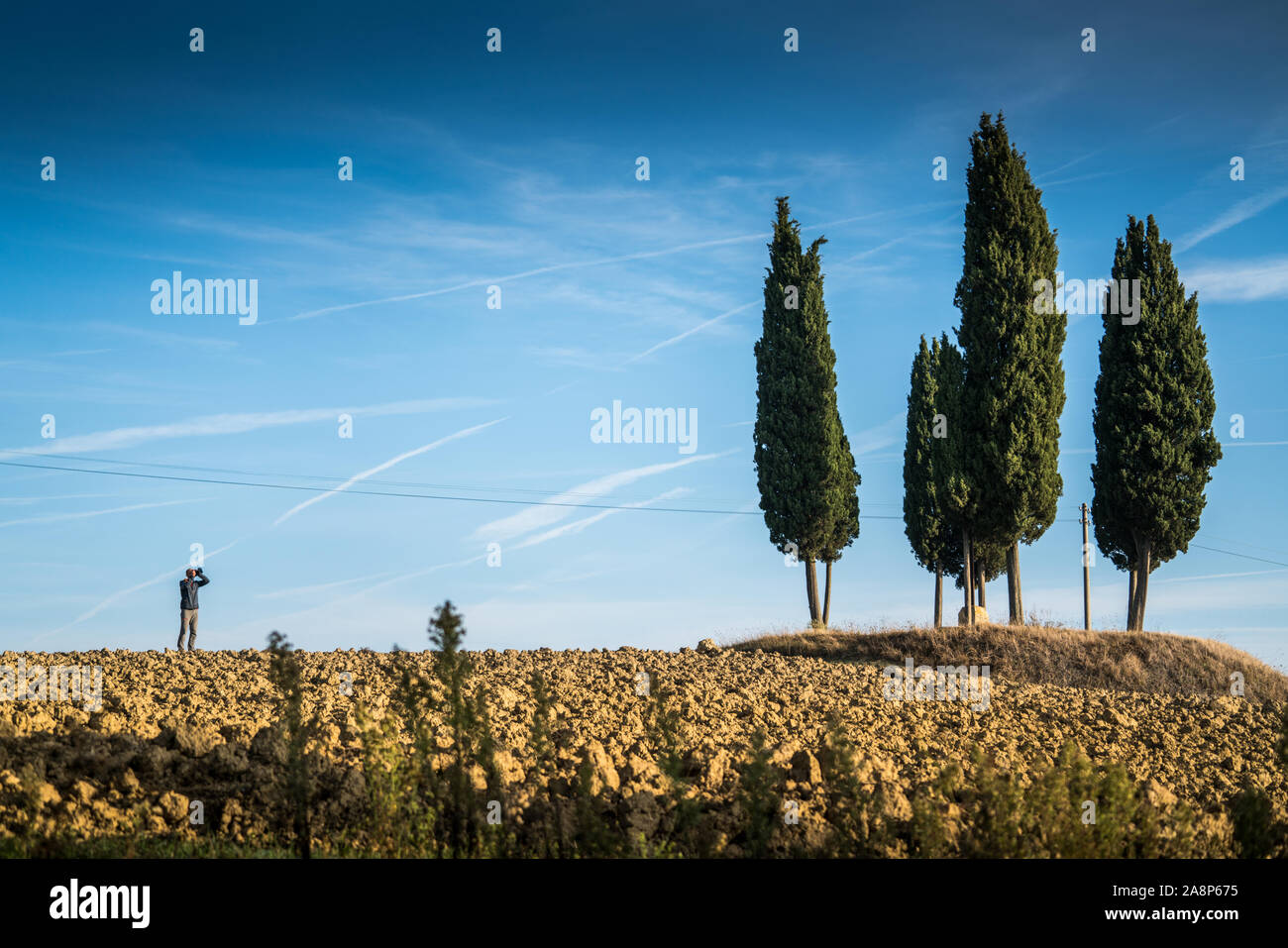 Fotografo nel paesaggio della Toscana, Italia, Europa Foto Stock