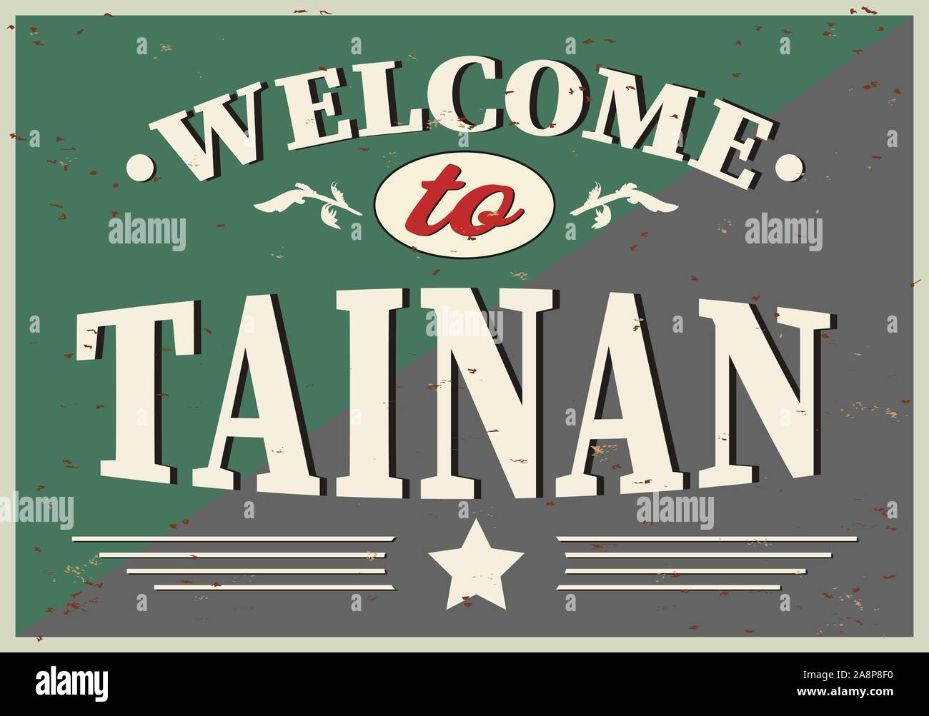 TAINAN stagno retrò segno vettore Vintage segno di souvenir o cartoline. Tema Viaggi. Illustrazione Vettoriale