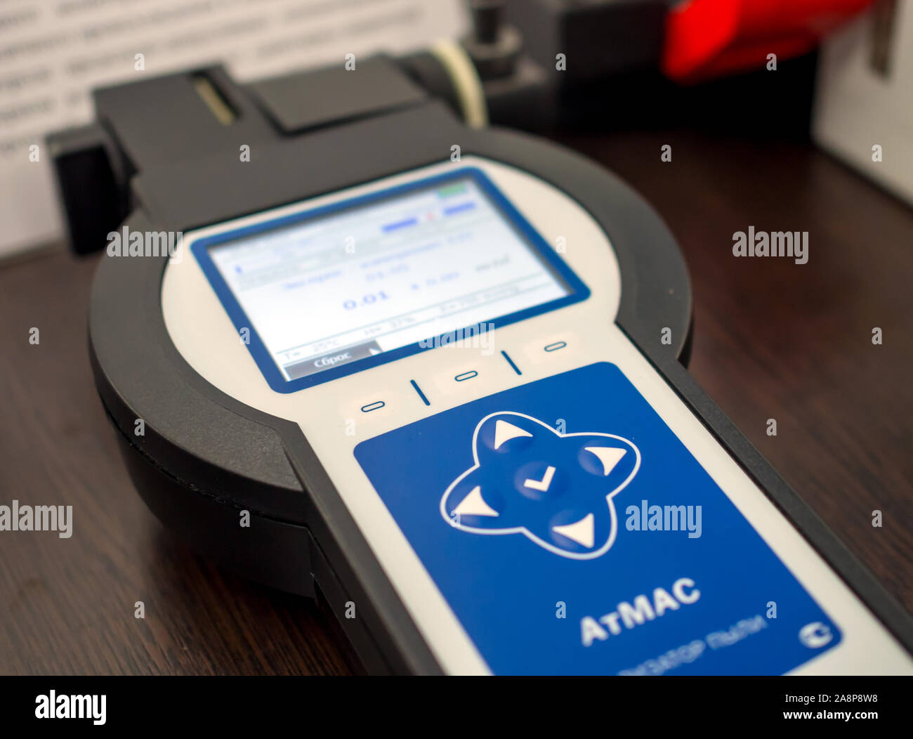 Voronezh, Russia - Giugno 05, 2019: ATMAS analizzatore di polvere presso lo stand del 'Ecograd' exhibition, Voronezh Foto Stock