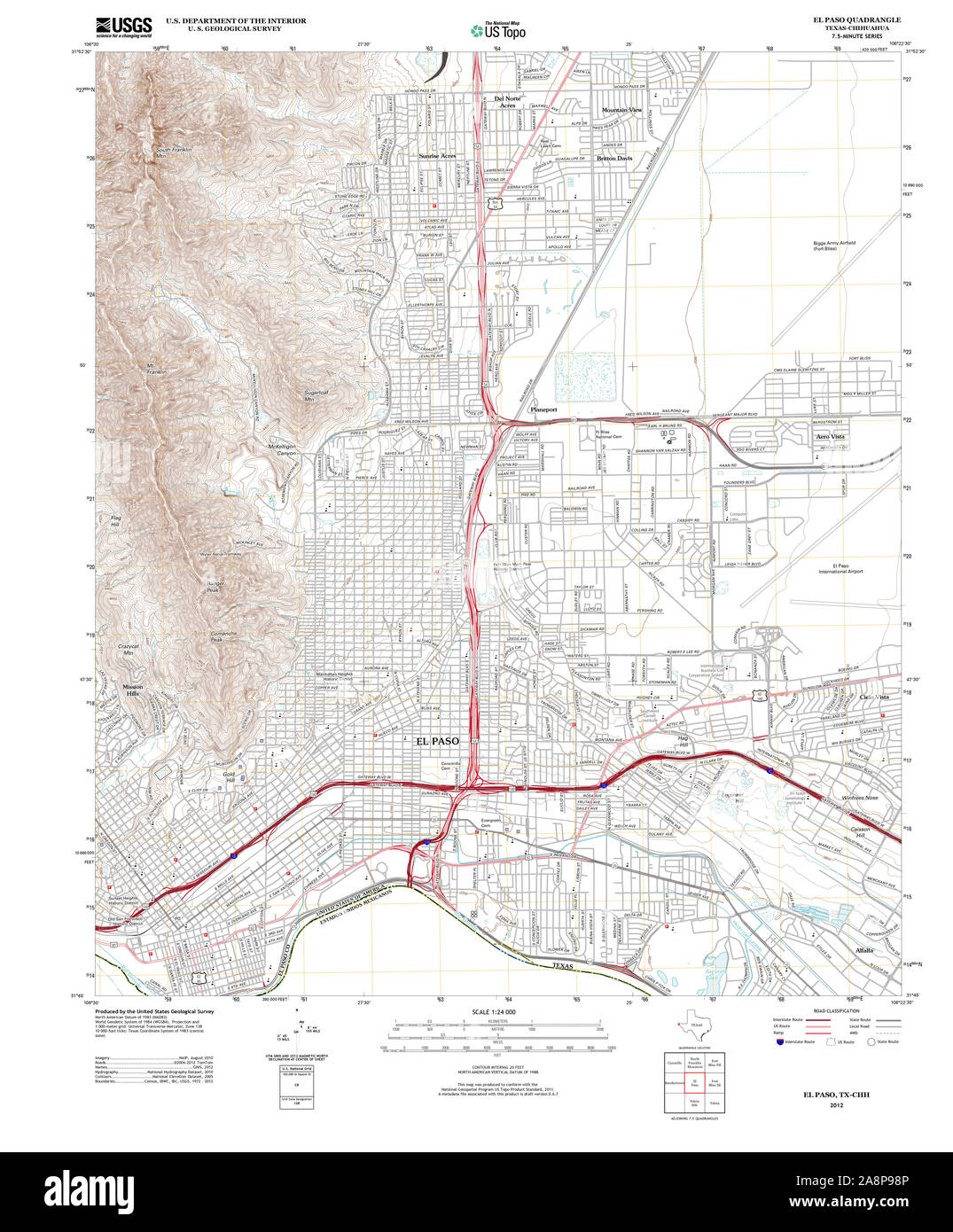 USGS TOPO Map Texas TX El Paso 20121206 TM il restauro Foto Stock