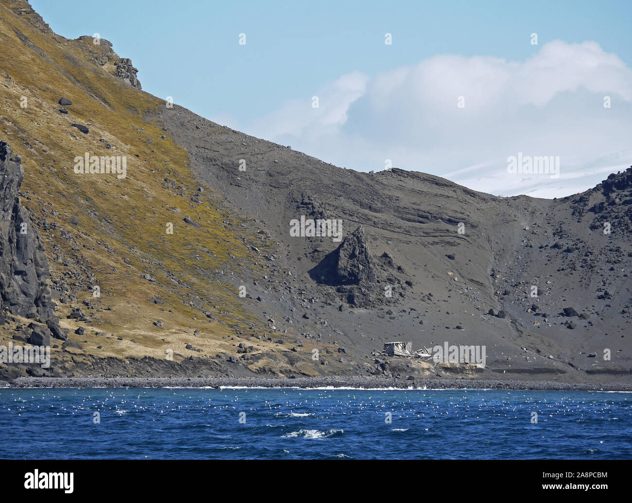 Jan Mayen isola norvegese per la isola vulcanica nell'Oceano Artico. L'isola è dominata dal monte Beerenberg e norvegese per la stazione meteo. Foto Stock