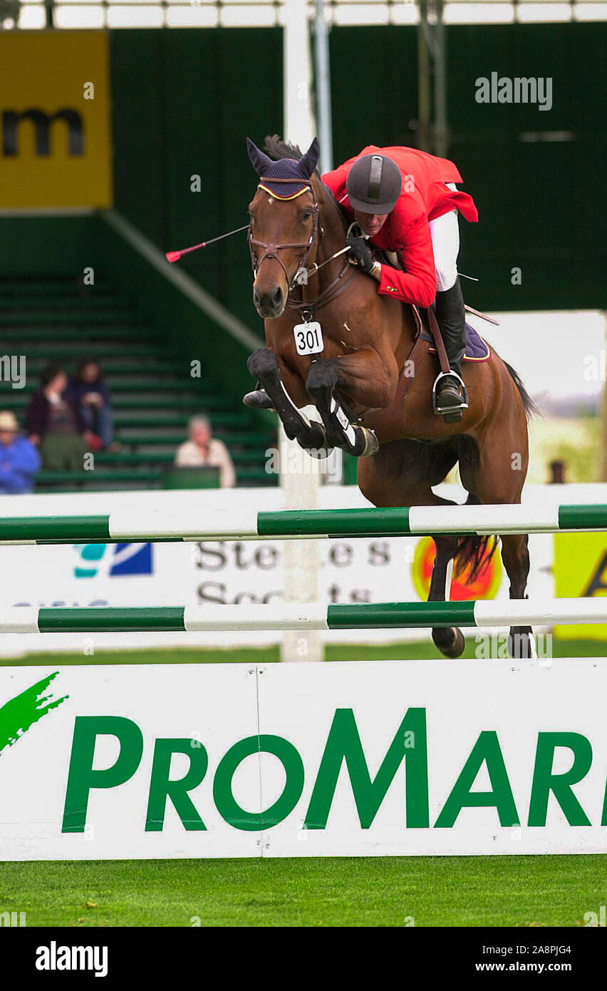 CSIO Masters, prati di abete rosso 2001, Promark Cup, John Anderson del Canada equitazione BMO Nesbitt Burns Superman Foto Stock